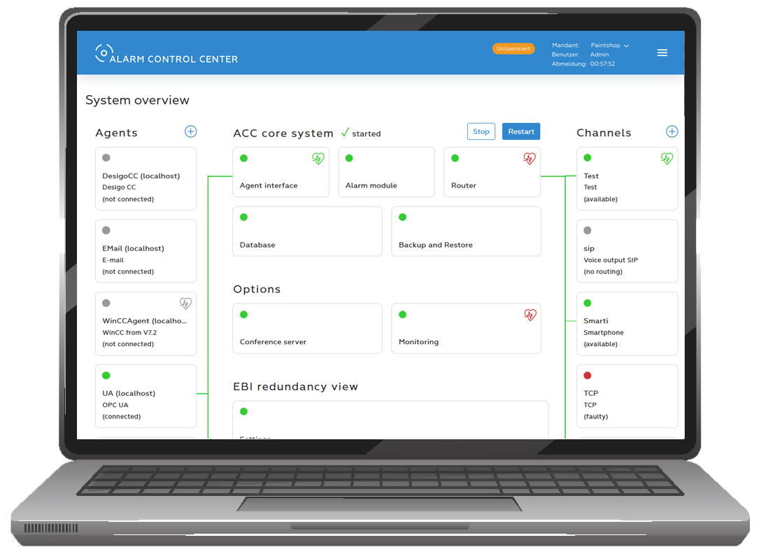 screenshot of Alarm Control Center